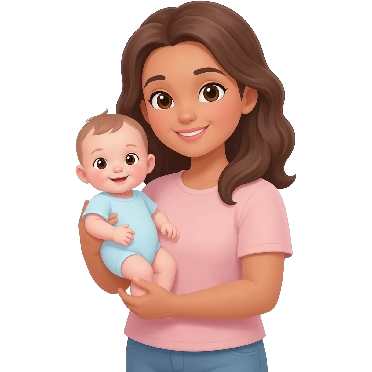 woman standing and holding a baby in her arms with light skin emoji