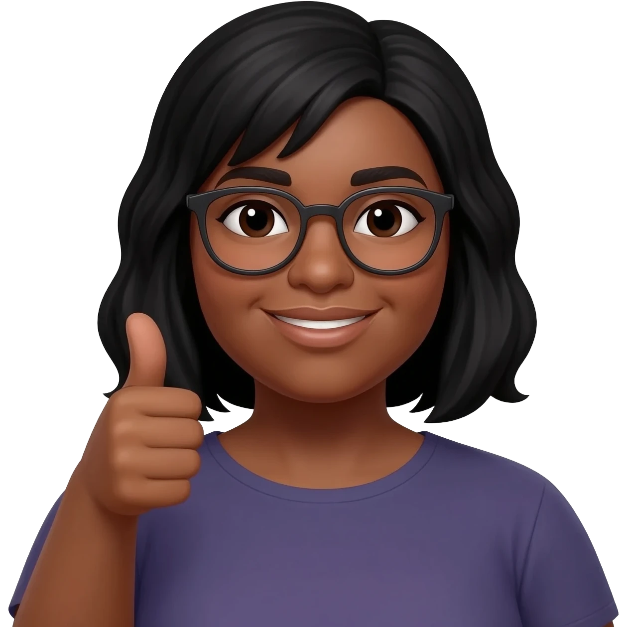 african american woman, black hair past shoulder, with glasses, a little heavy set, doing a thumbs up sign emoji