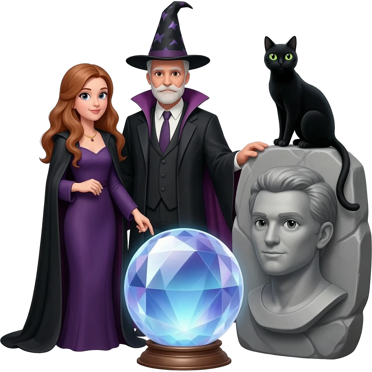 magician couple and their pet cat emoji