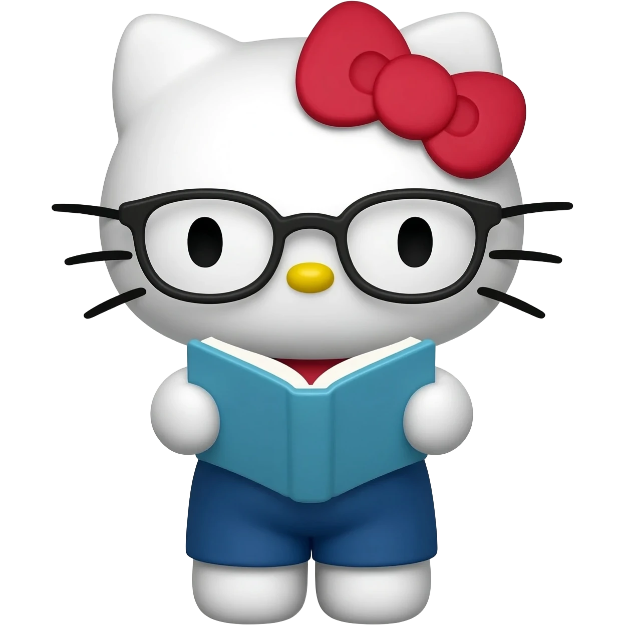hello kitty reading a book with glasses emoji