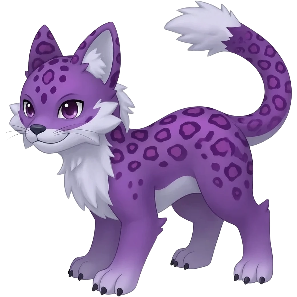 Feral Rare realistic edgy burgundy-purple pretty beautiful handsome gorgeous aesthetic colorful vibrant Vernid-Trico-Silvally-Nargacuga-Gryphon-fusion-hybrid-species-Fakemon-creature by LiLaiRa, random markings, tufted ears, full body with snow-leopard-pattern-markings emoji