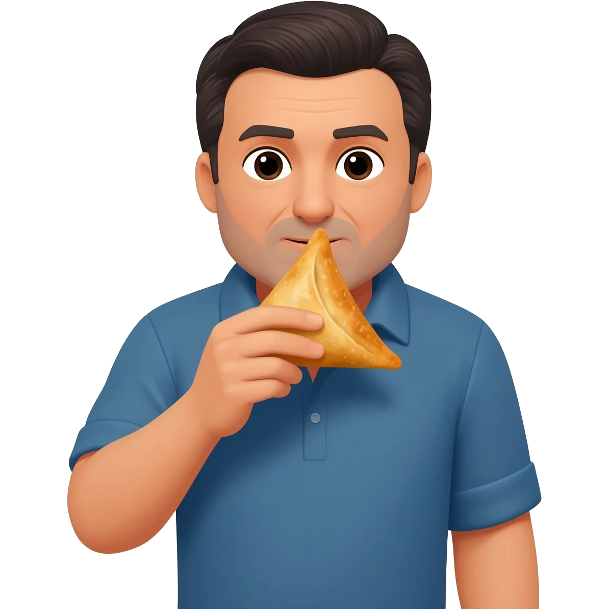 Handsome dark haired man in mid 40s eating a samosa emoji