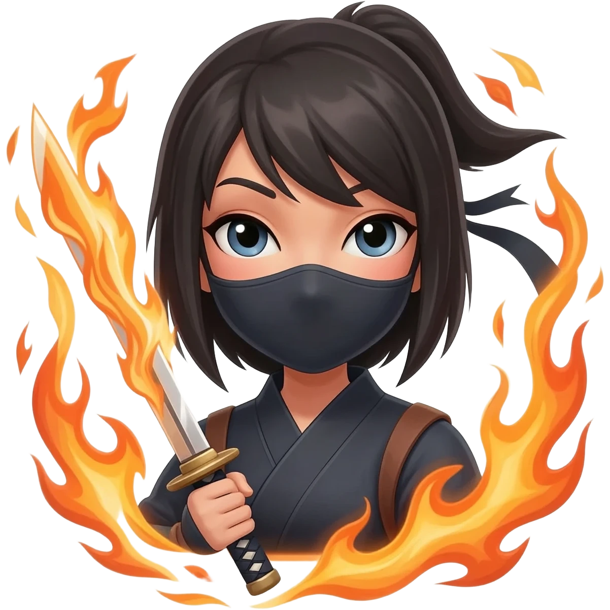 Girl, ninja, katana,fire, emoji