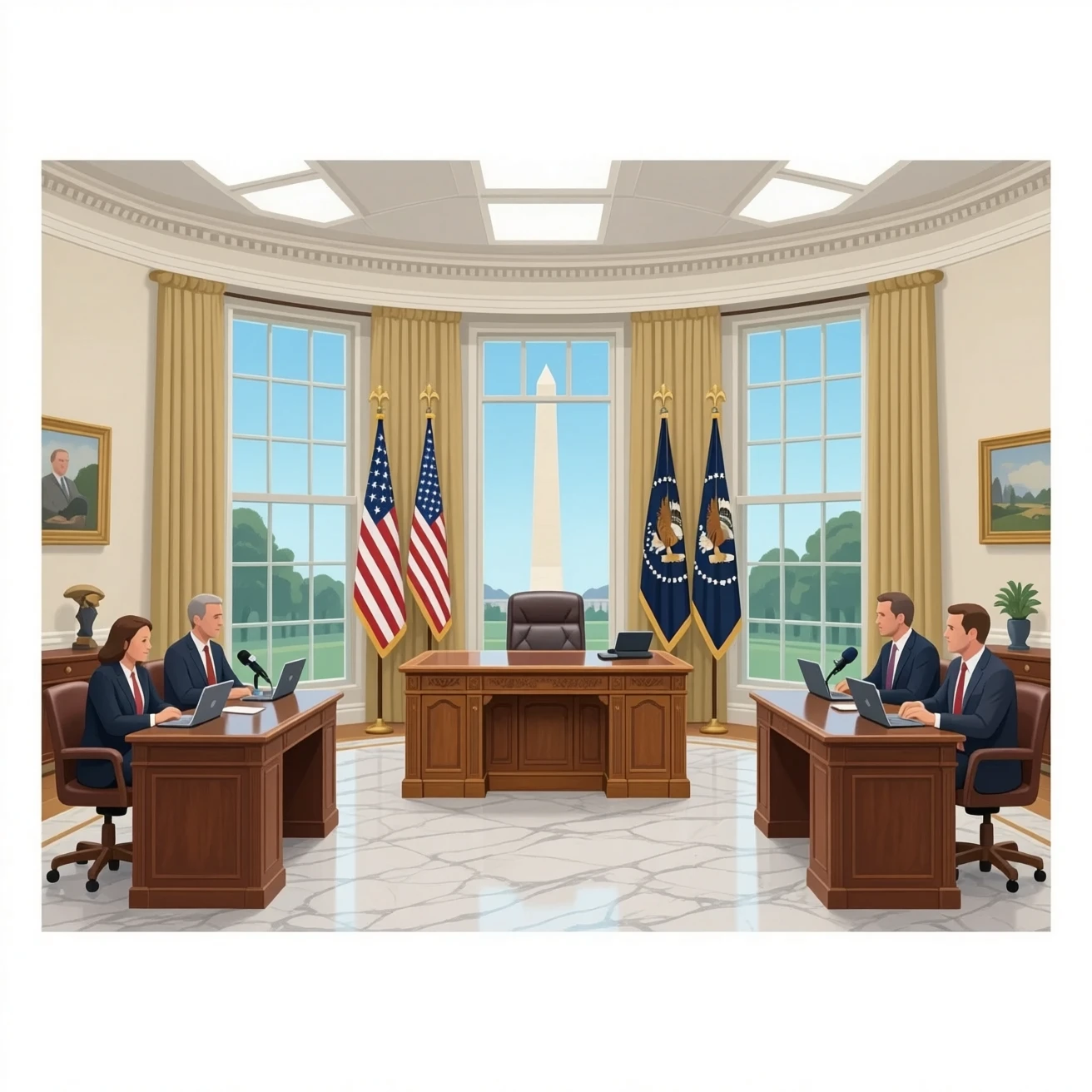 the iconic White House press room in a realistic photo like style emoji