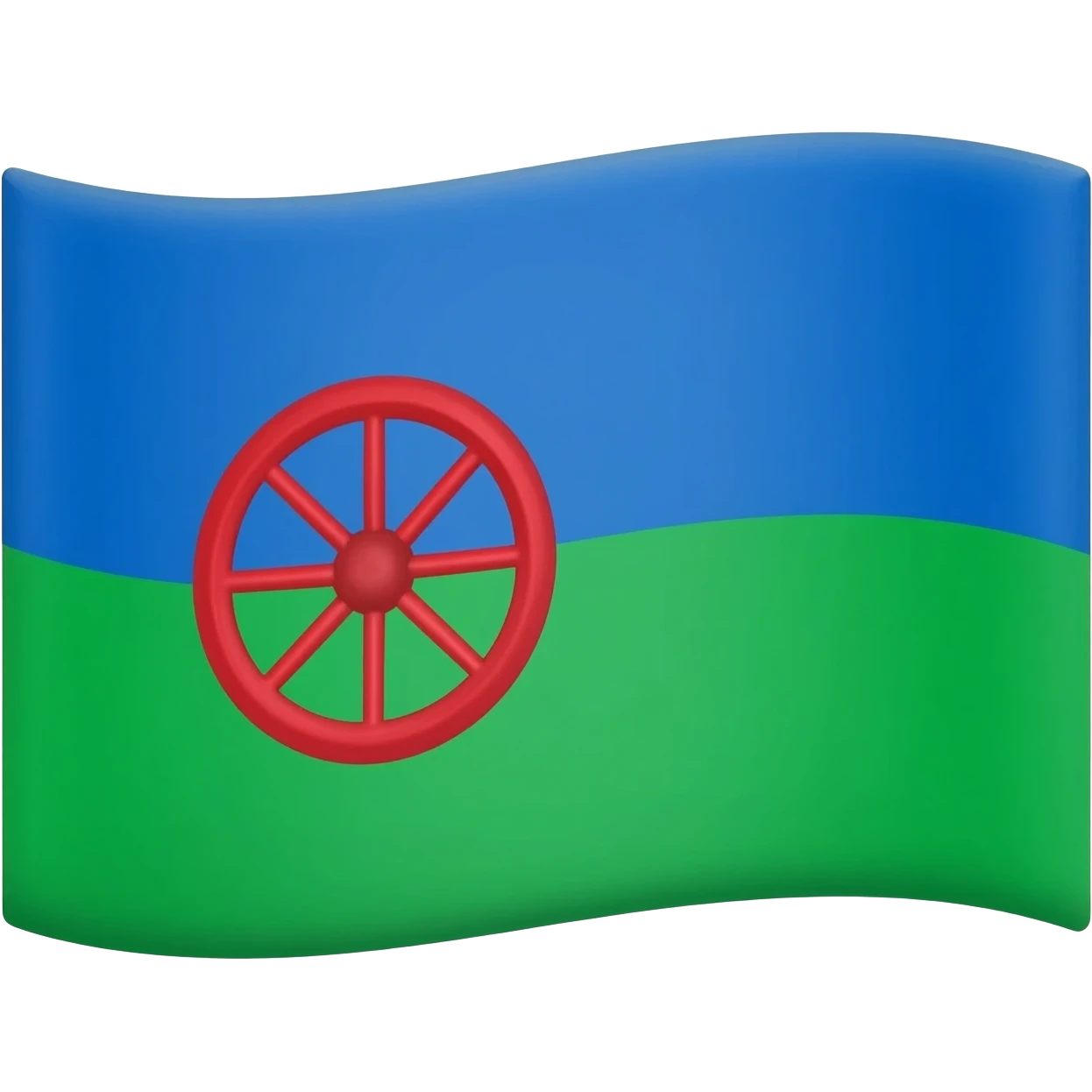 Флаг верхняя половина синяя нижняя половина зеленая а в центре красное колесо emoji