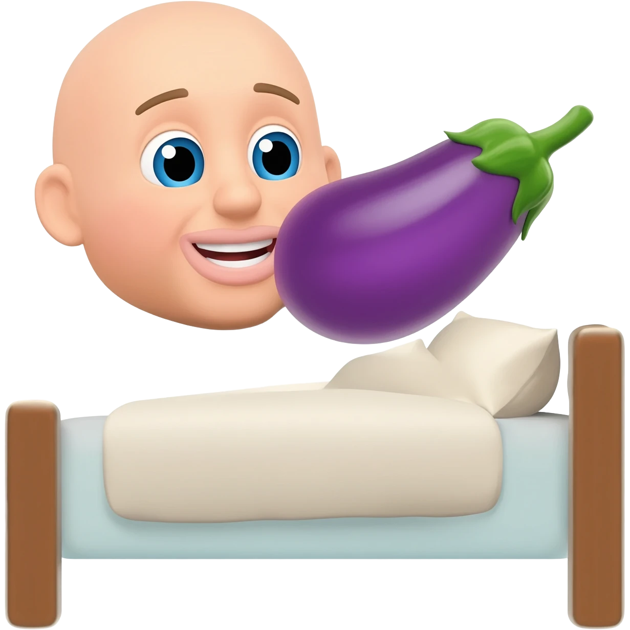 A mouth eating a eggplant in a bed emoji