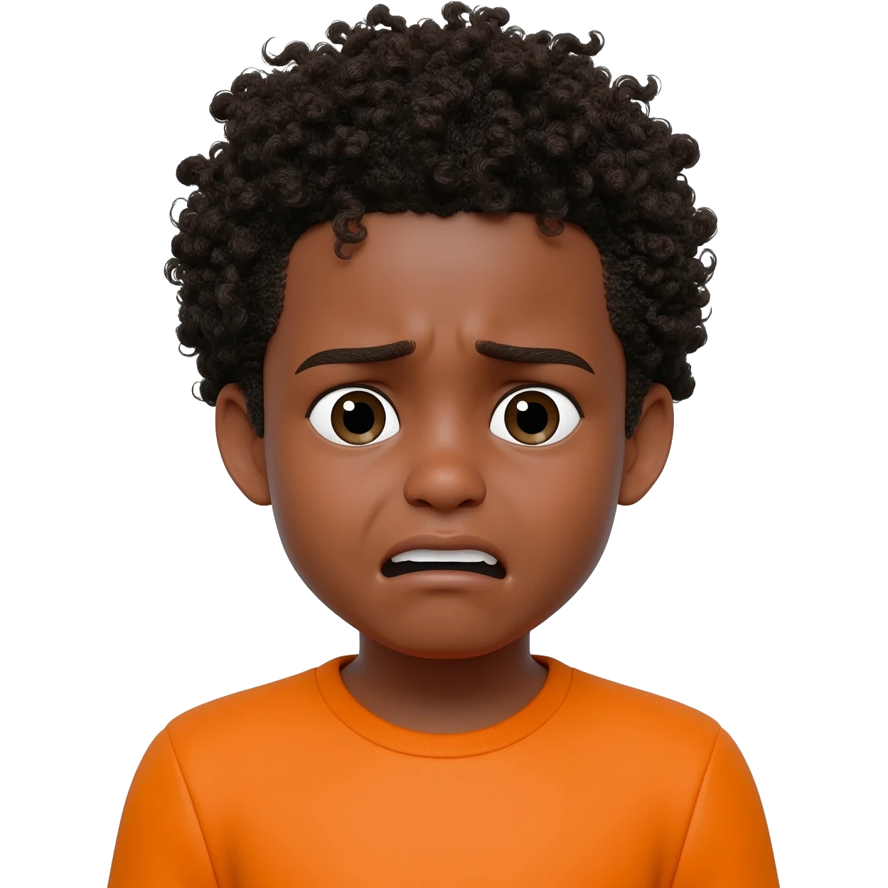 black boy curly hair orange shirt nauseous feeling sick emoji