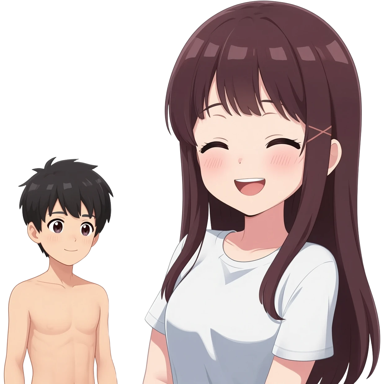 Anime girl long hair giggling sees completely nude naked   younger brother emoji