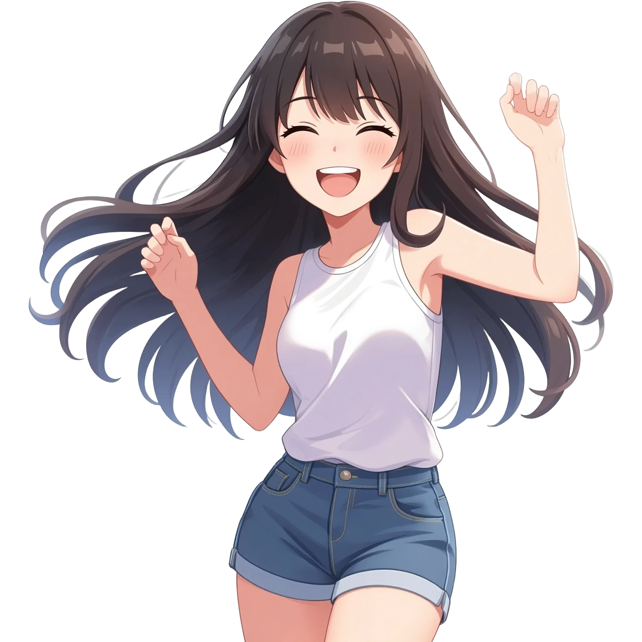 Anime girl long hair without dress dancing and giggling emoji