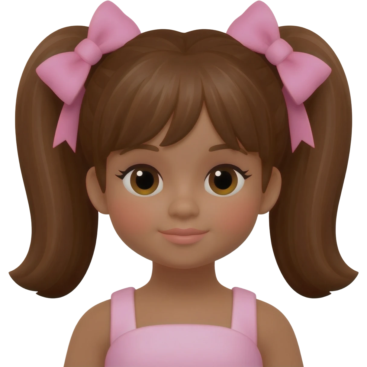 Doll with brown skin with brown hair with pink bows emoji