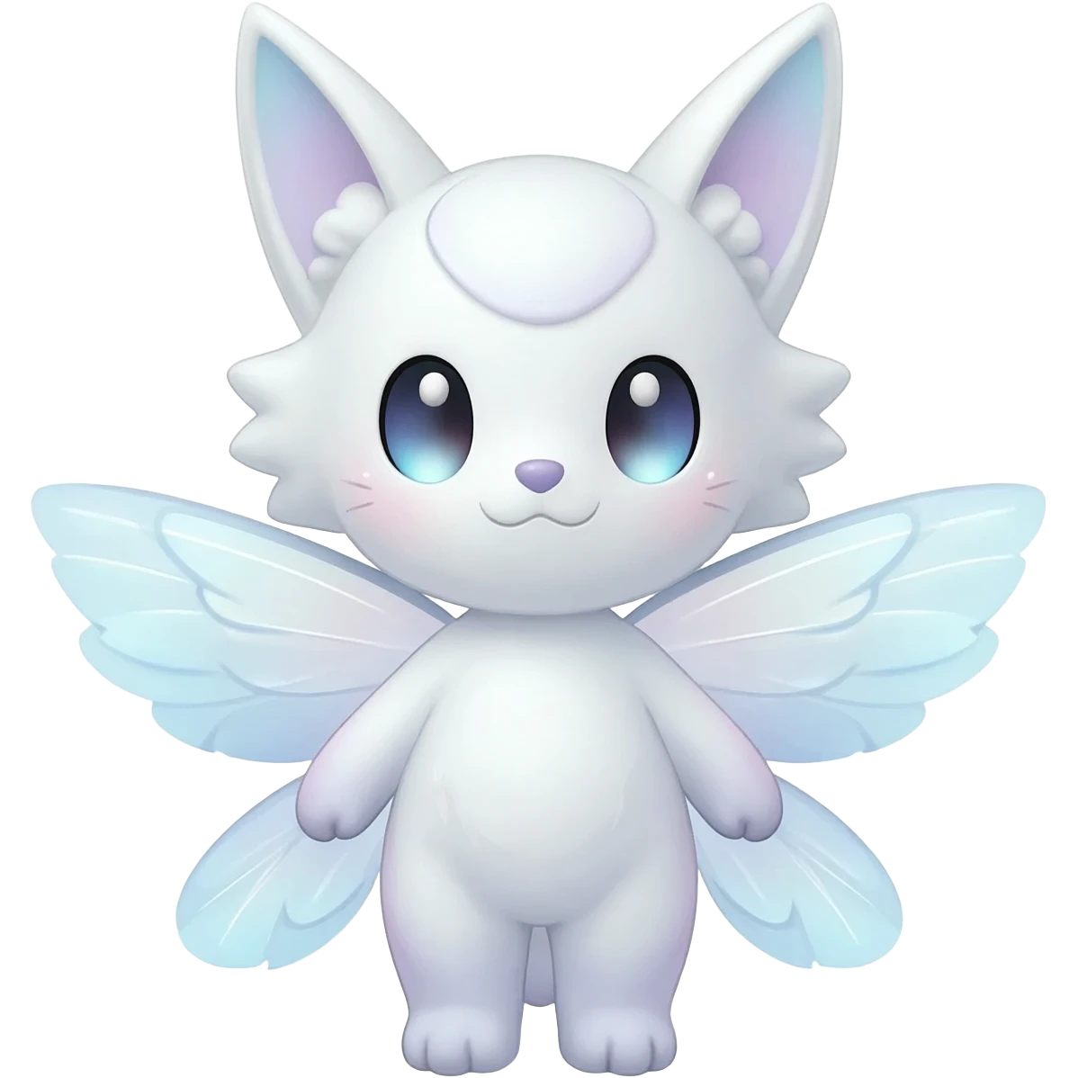 White innocent pastel cute adorable kawaii divine winged furry fairy-Fakémon-Minccino-Meowstic-hybrid-fusion (full body) emoji