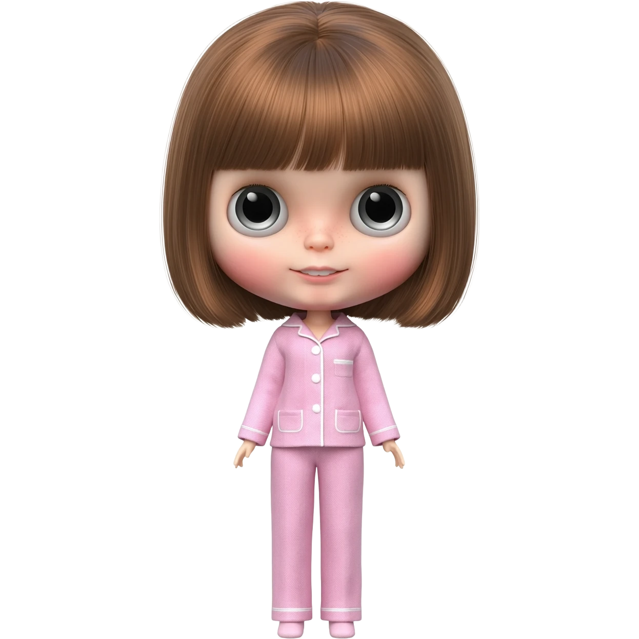 Make me an emoji that is wearing pajamas maker her a Blythe doll type emoji emoji