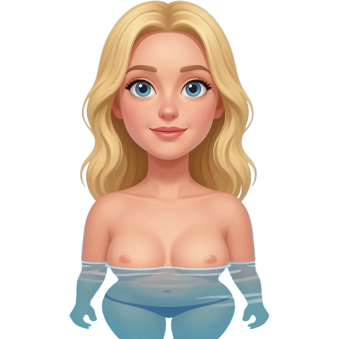 A fully naked woman with blonde hair in a big pool with no panties and no bra emoji