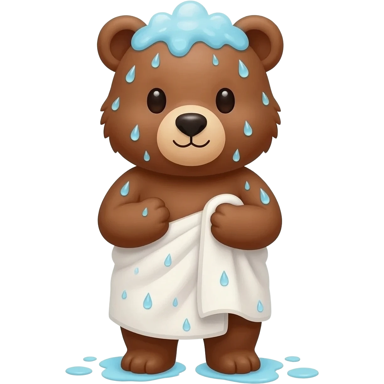Cute bear coming out of the shower with towe and water drops on him emoji