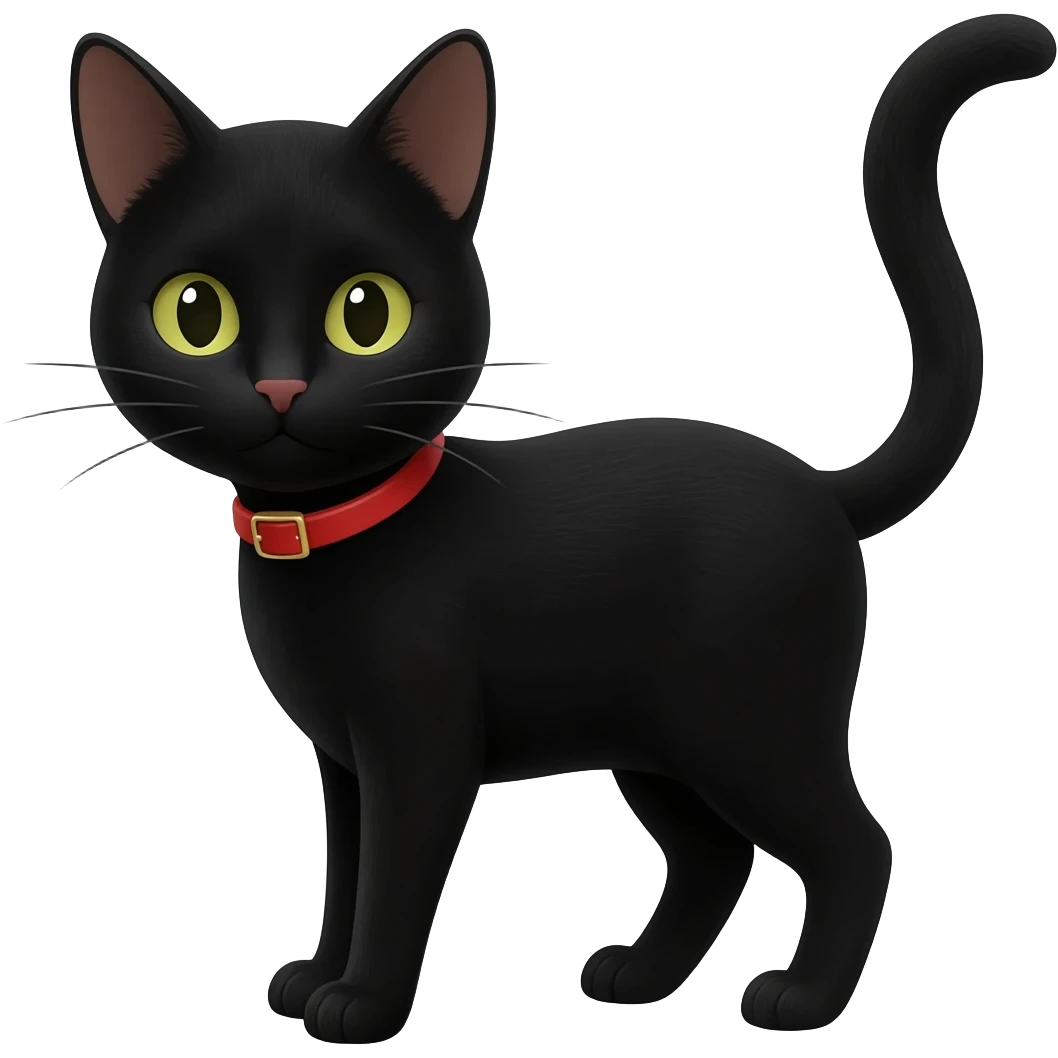 Black cat with red collar looking at me emoji