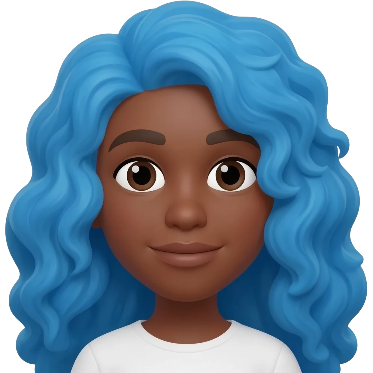 Yellow skin woman memoji with long curly blue hair emoji
