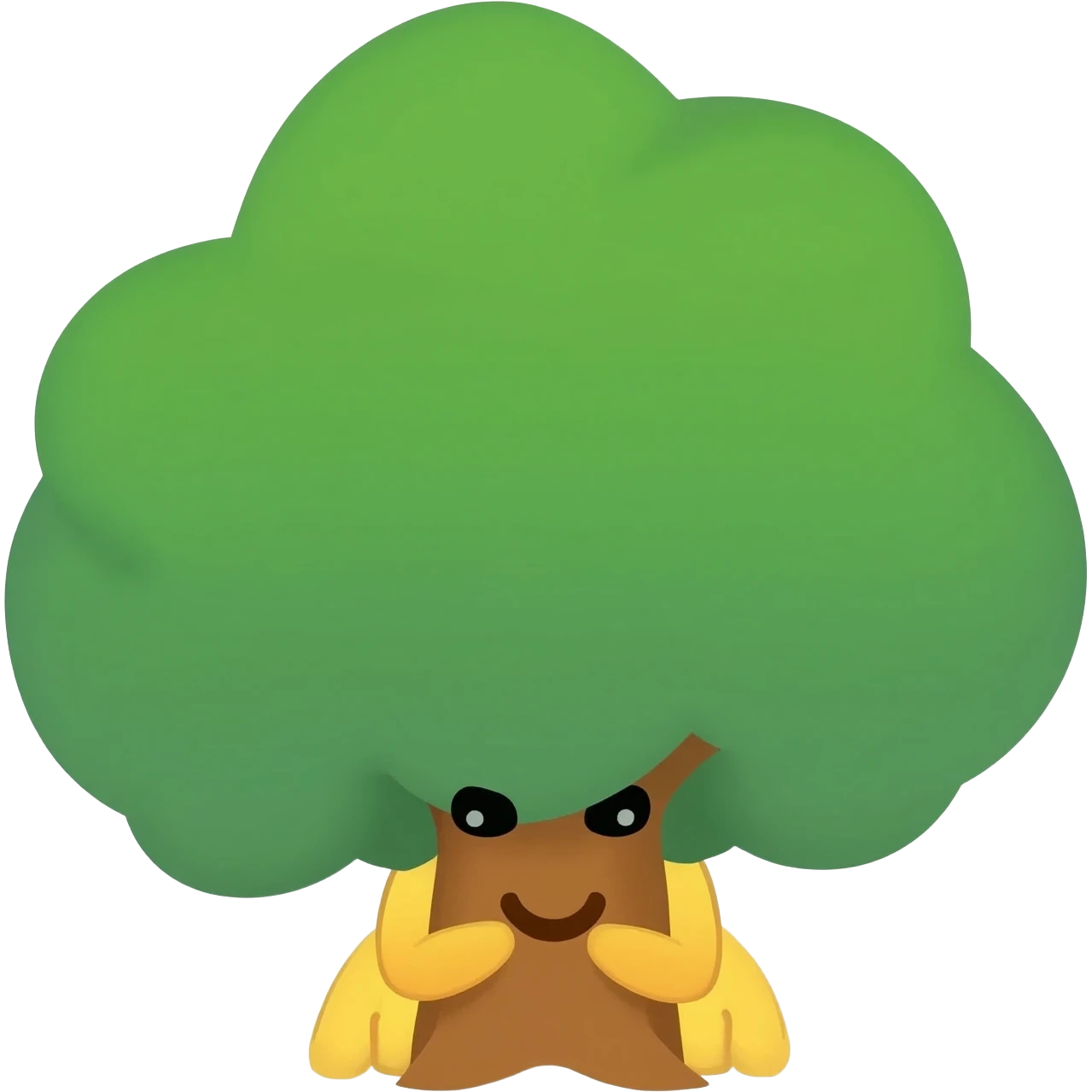 Yellow emoji face with Innocent eyes behind a big tree and poking head out can only see eyes and forehead emoji