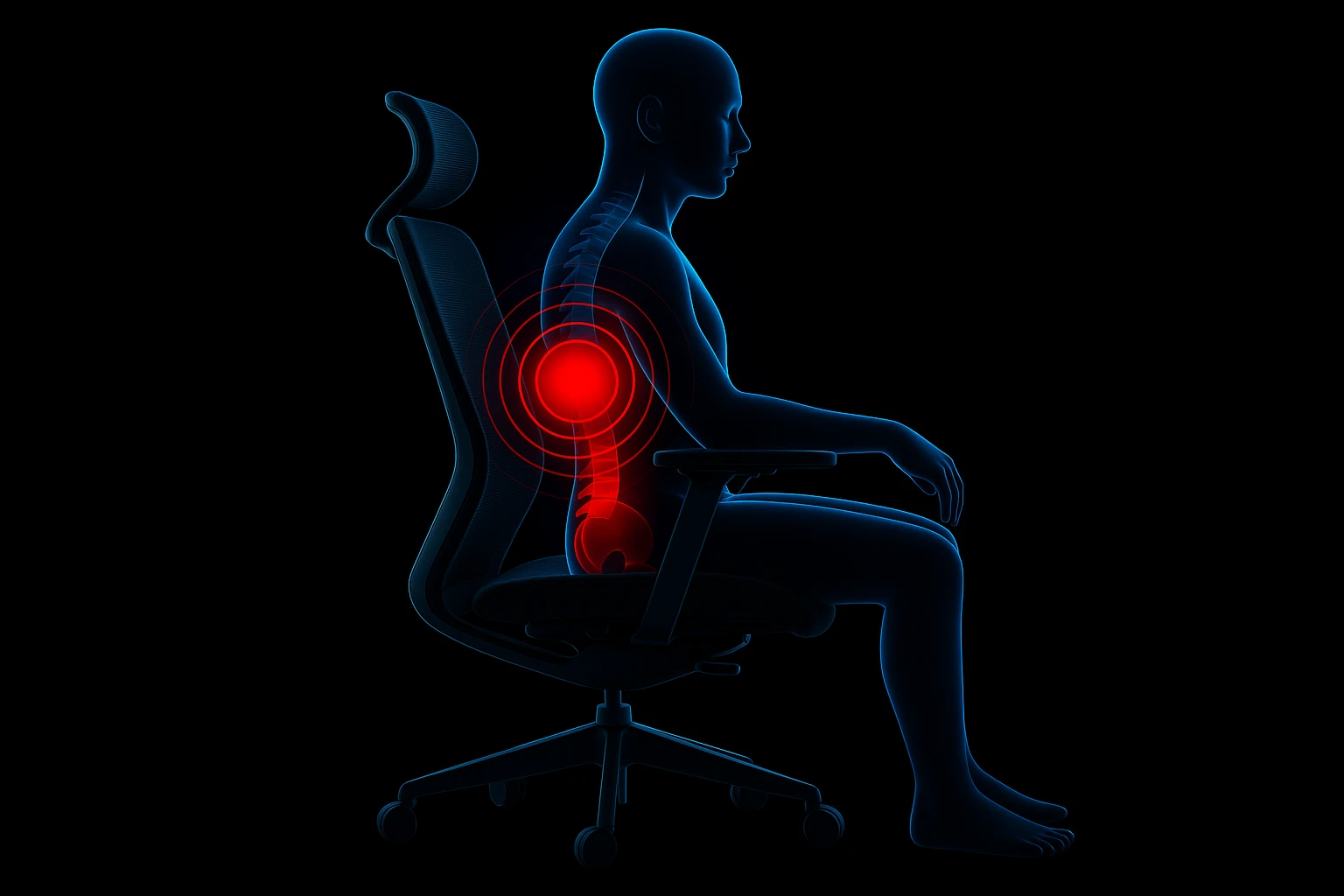 ergonomic chair supporting spine in every position, premium design, black solid background (Inspire style graphic i send you) emoji
