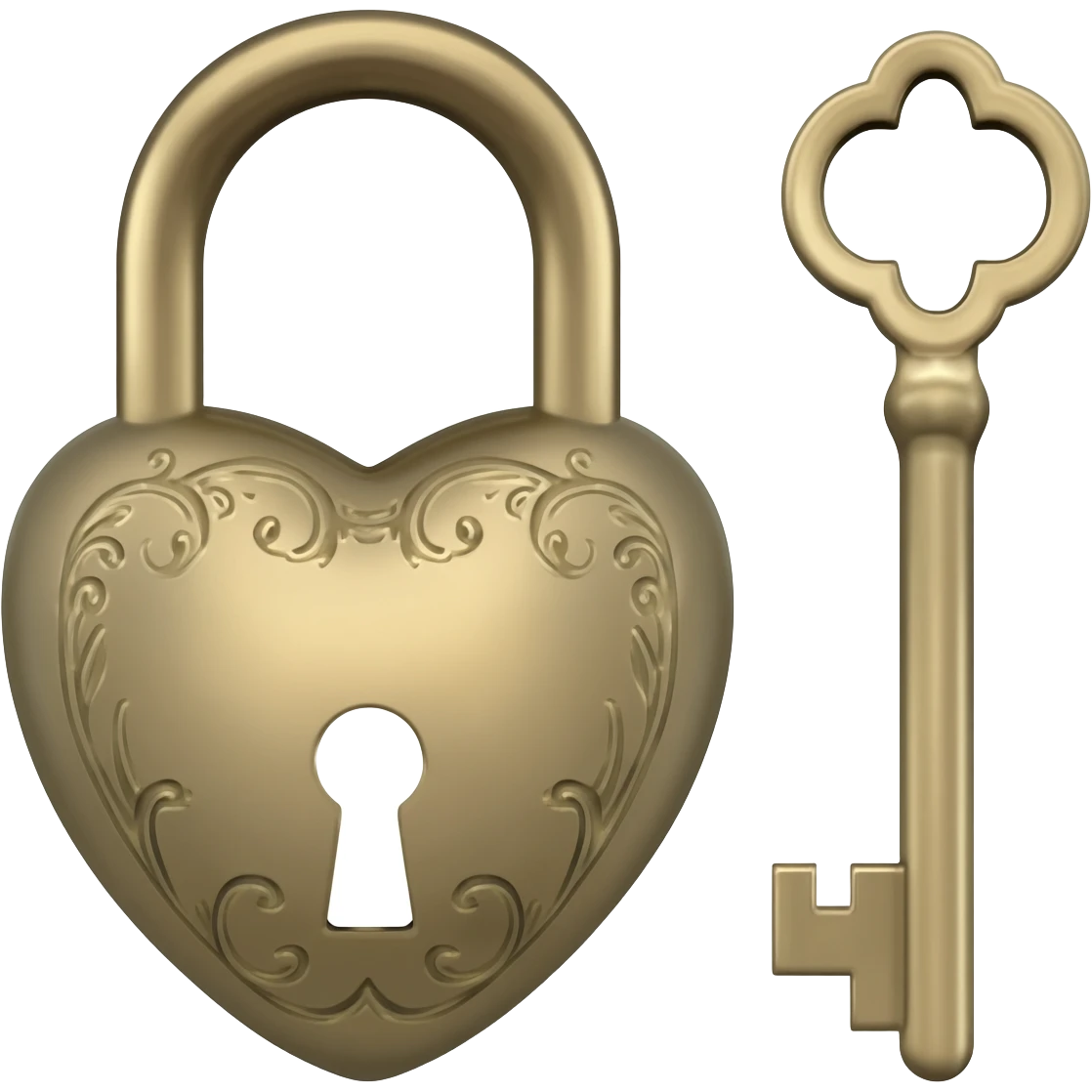 vintage beige heart-shaped lock and key emoji