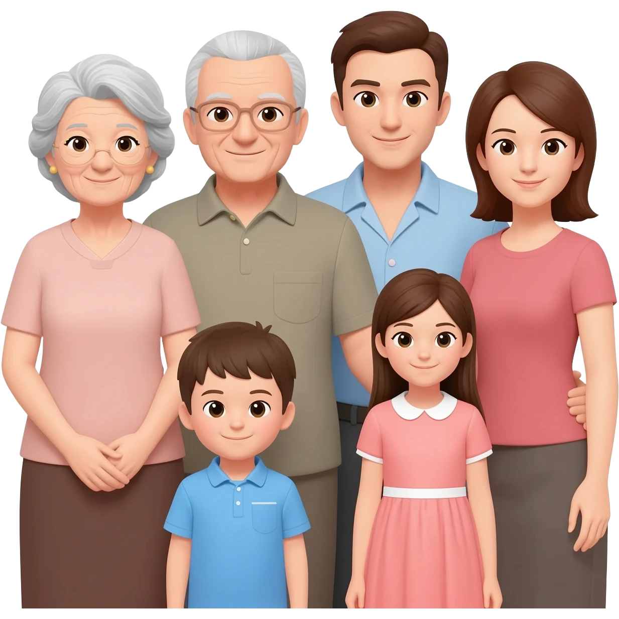 White family grandparents(1 grandma 1 grandpa) parents(1 mom 1 dad) and children (1 little boy and 1 little girl) and aunt emoji