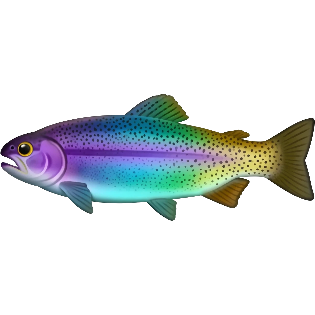 rainbow trout fish bright saturated purple blue green yellow white with scales and black speckles emoji
