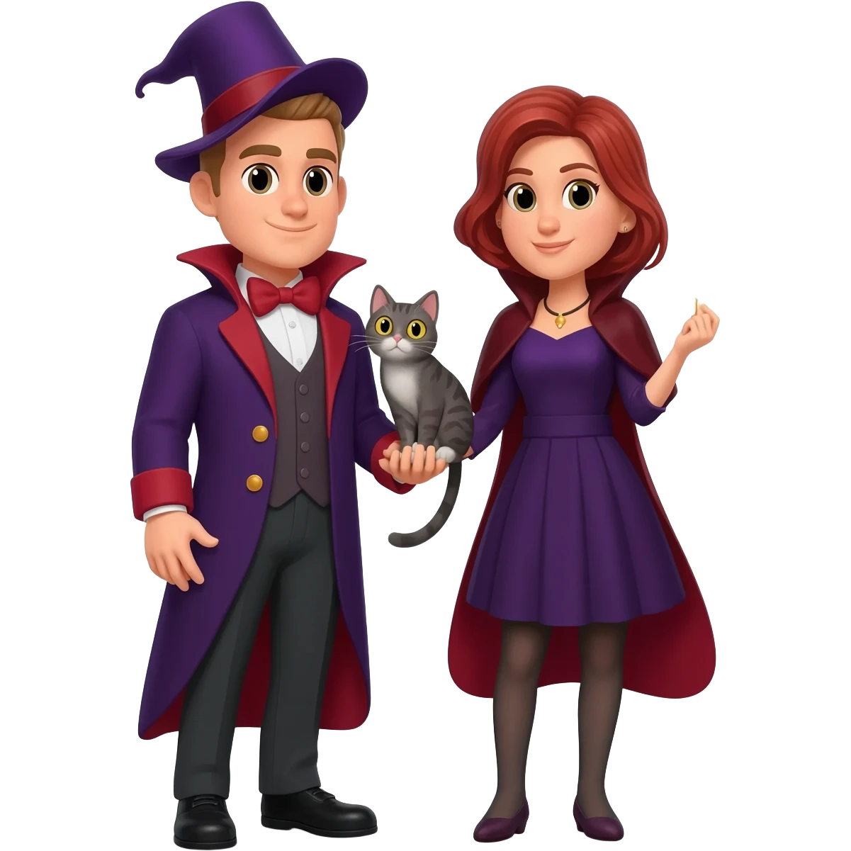 magician couple and their pet cat emoji
