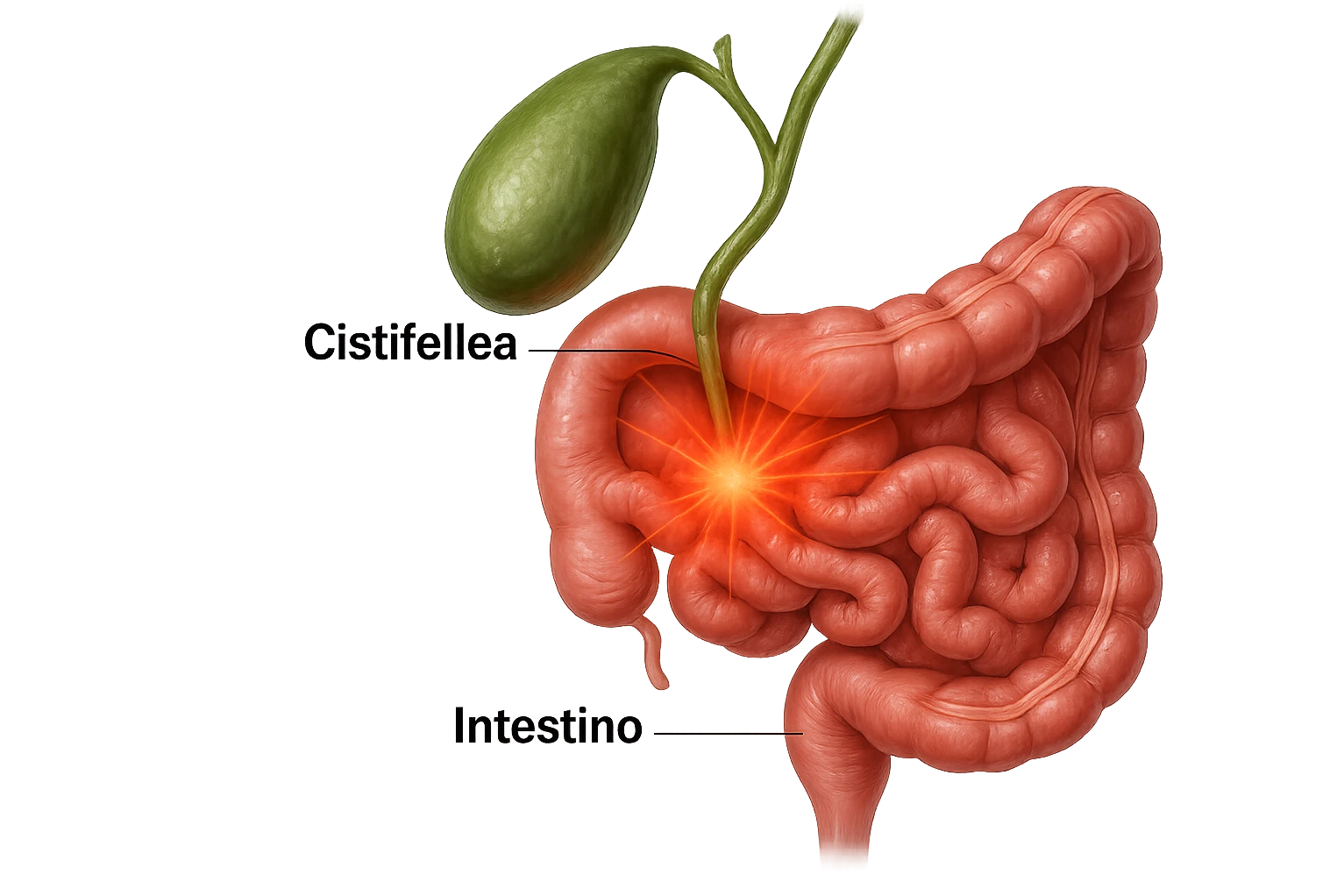 CISTIFELLEA E INTESTINO SONO COLLEGATI NEL DOLORE, iperrealistico 4k emoji