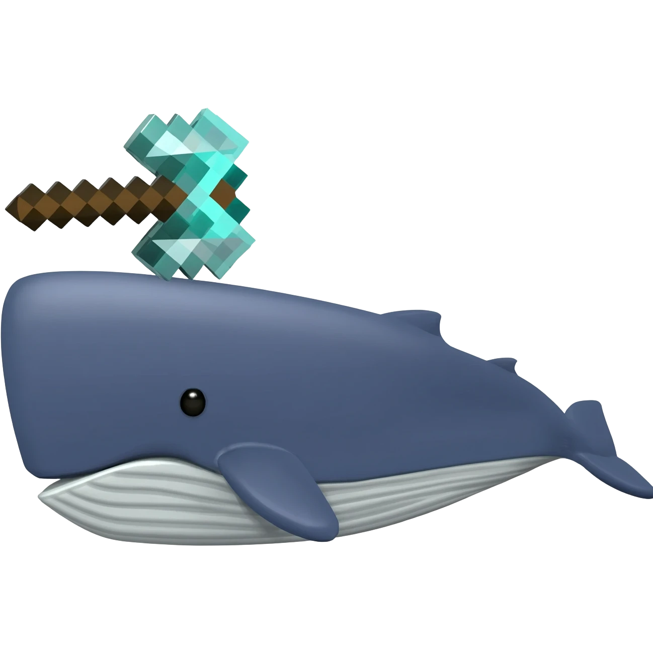 A whale with a minecraft diamond pickaxe on top of it's head emoji