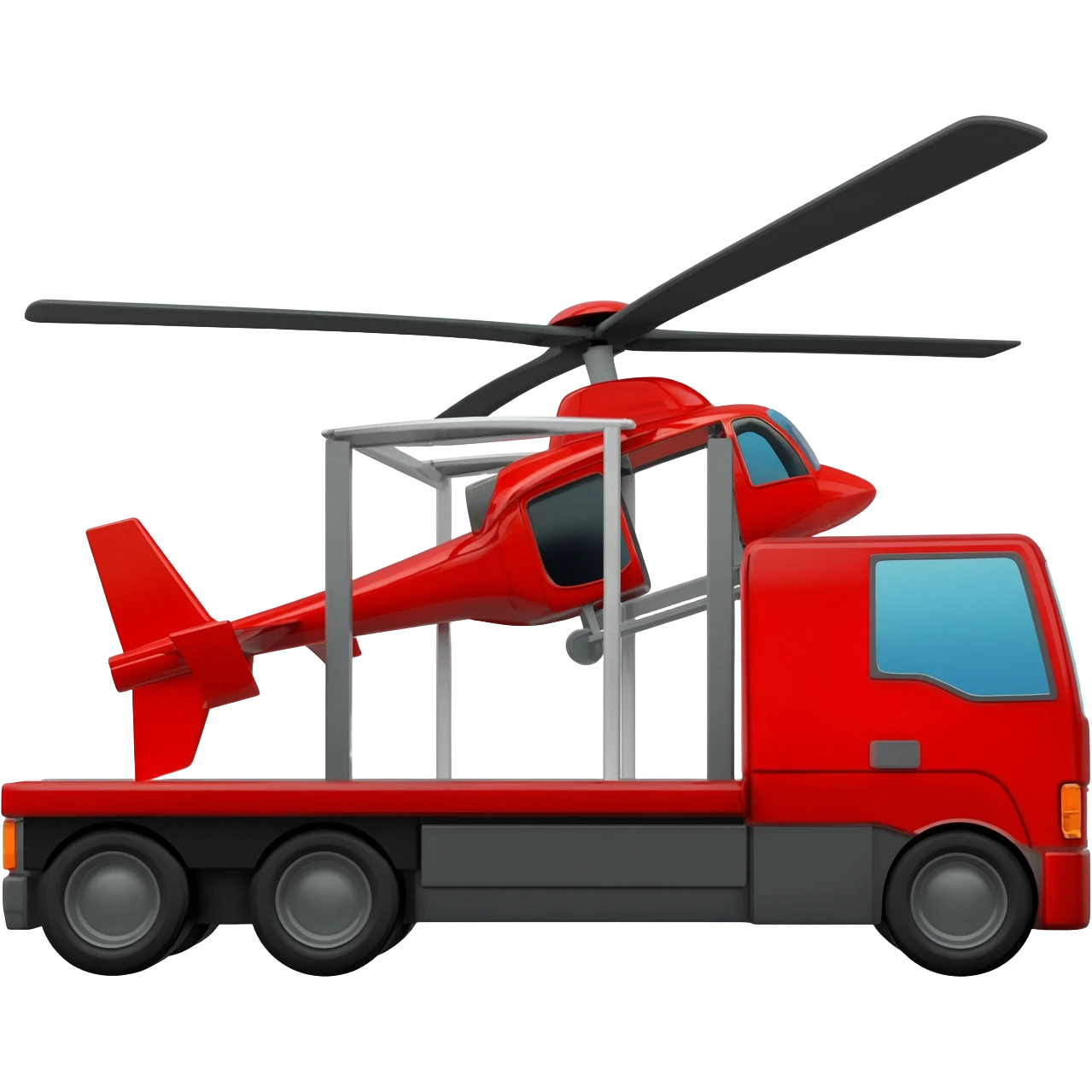Red Articulated Lorry carrying helicopter emoji