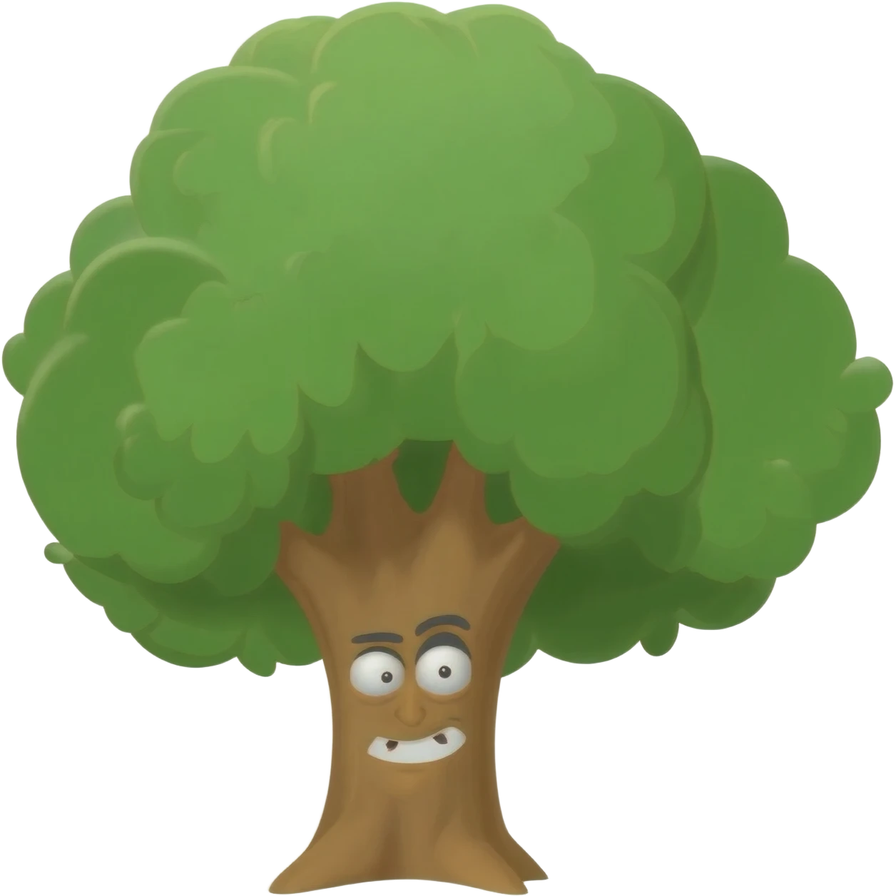 Yellow emoji face sneakily peaking out from behind a big tree emoji