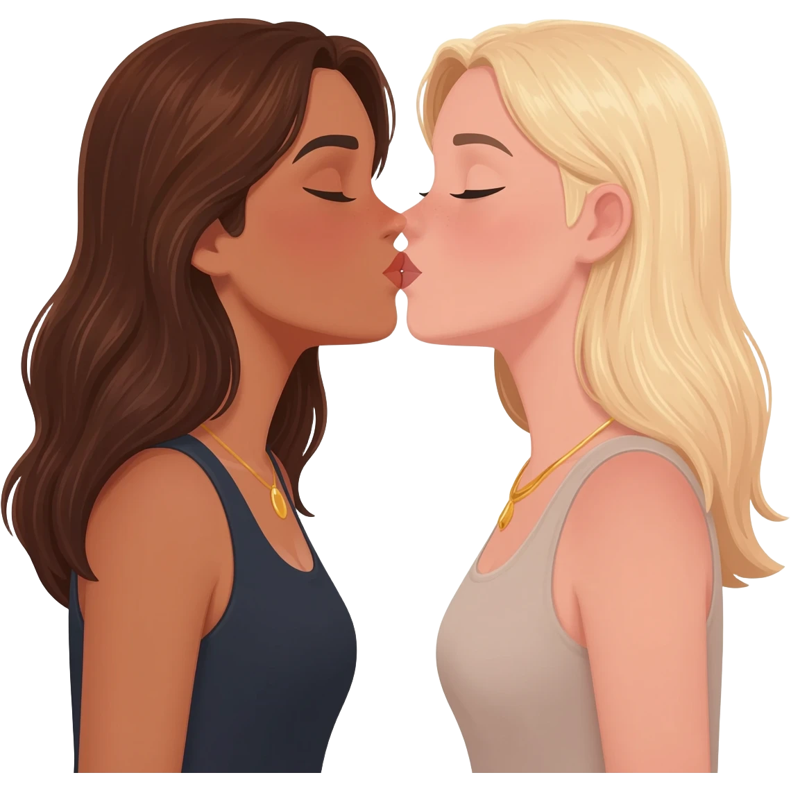 Lésbica uma morena uma branca  se beijando emoji