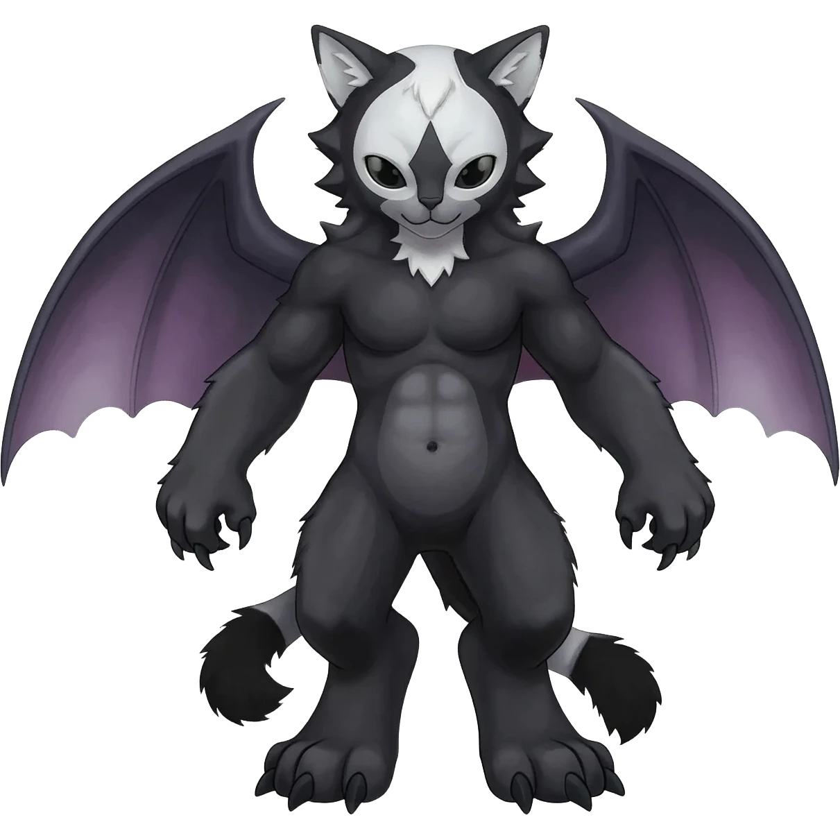 dark edgy dull pointy edgy Noivern-Noibat-Purloin-Torracat-Lykoi-Caracal-cat-Fakemon-fusion-hybrid-creature, with ear-bat-wings on head emoji
