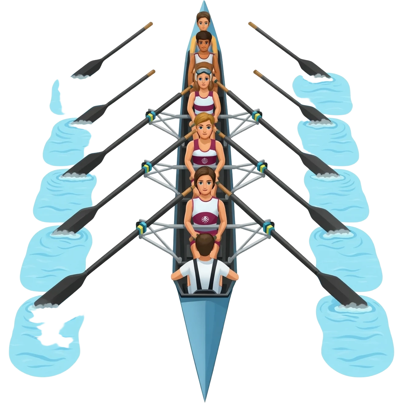 adapt so oars only 4 oars appear on each side of boat and cox faces other direction 8-woman crew boat rowing emoji