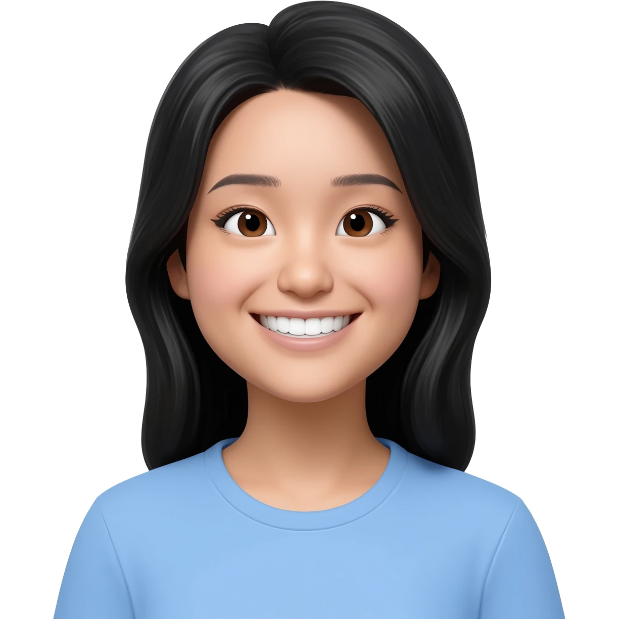an asian woman with black hair in light blue t-shirt emoji