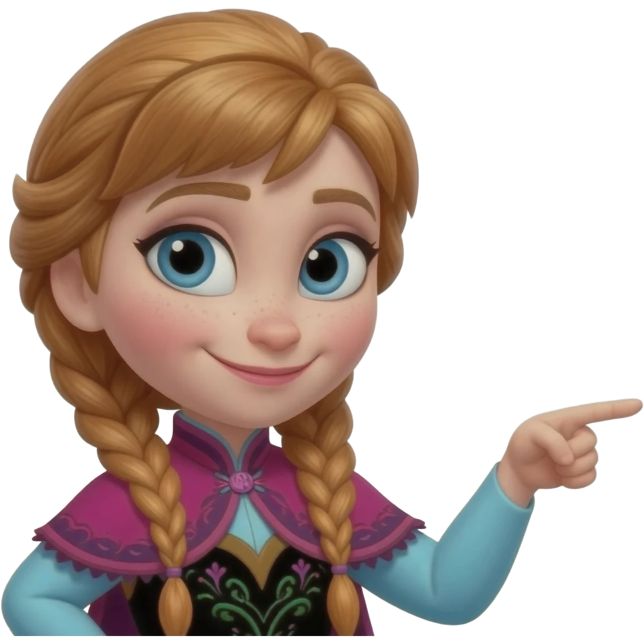 Ana de frozen señalando como presentando algo hacia la derecha que se muestre como empoderada y sobre su cabeza diga 8M en referencia al dia de la mujer emoji