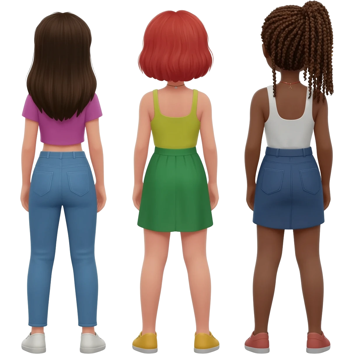 3 дівчини різні стоять спиною
тіло видно emoji