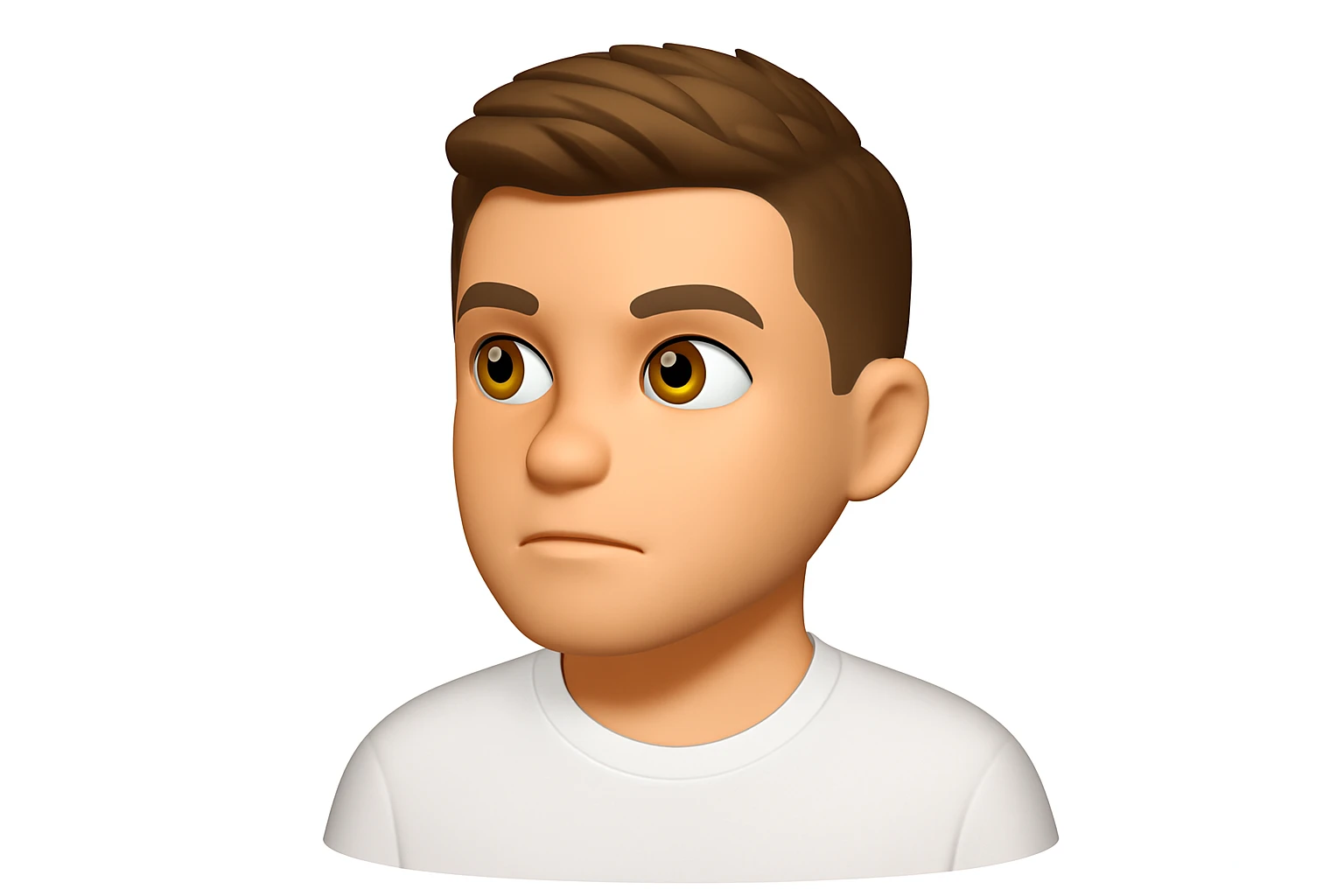 Based on these photos, make an emoji with facial features preserved, a man in a white T-shirt, looking into the distance emoji