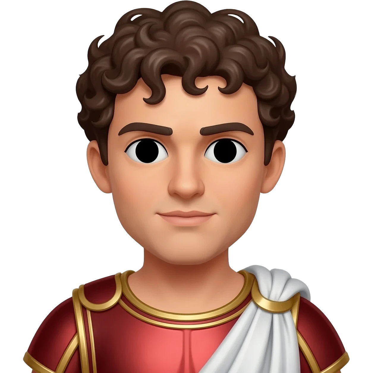 Mark Antony from Rome Mythology with black eyes, dark brown curly hair, red metallic tunic, white metallic toga emoji