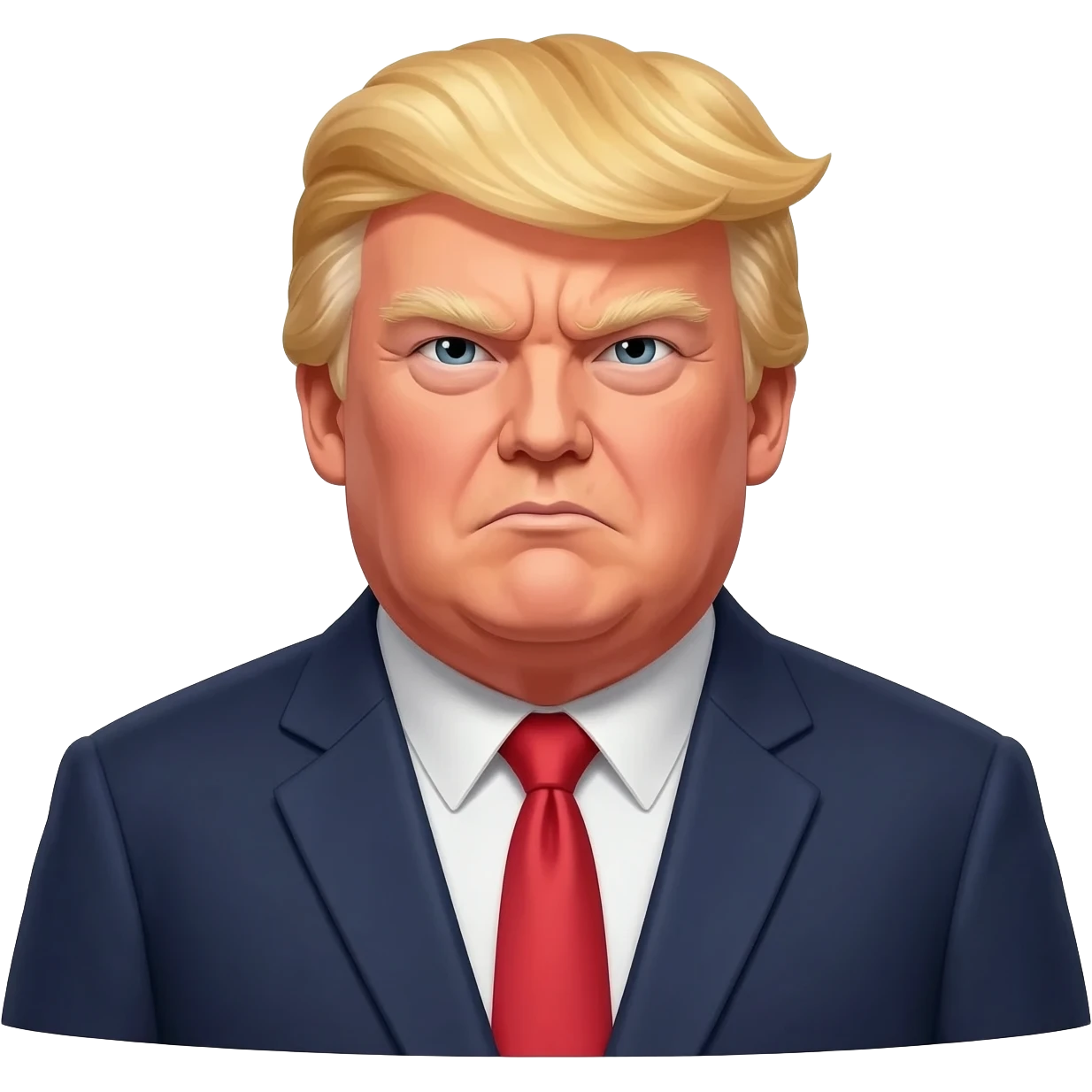 an angry old and fat President Donald Trump in a realistic style, even more realistic and not cartoonist at all, make it un flatering emoji