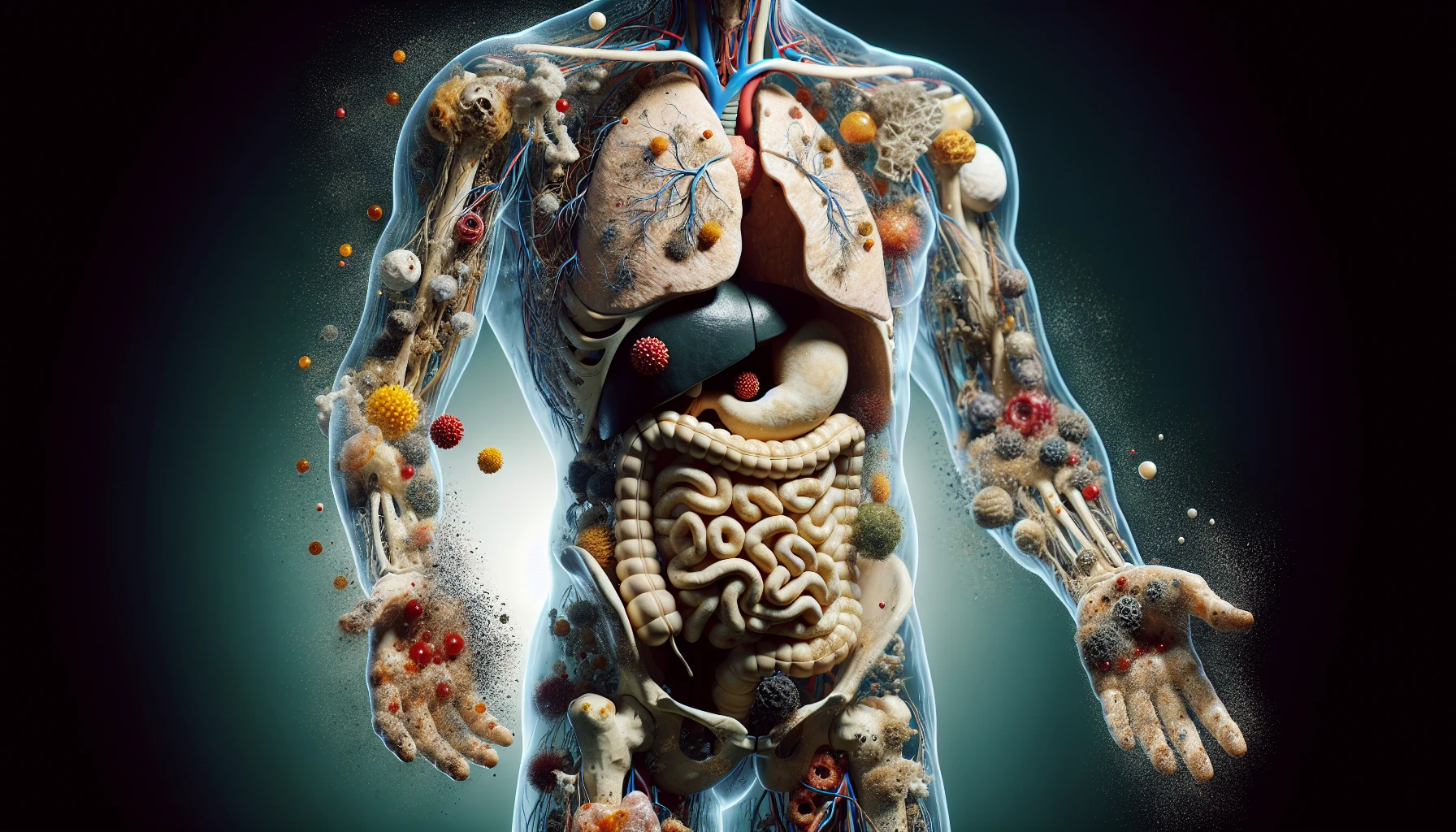 corpo umano anatomico che accumula tossine e malattie nel corpo , iperrealistico 4k emoji