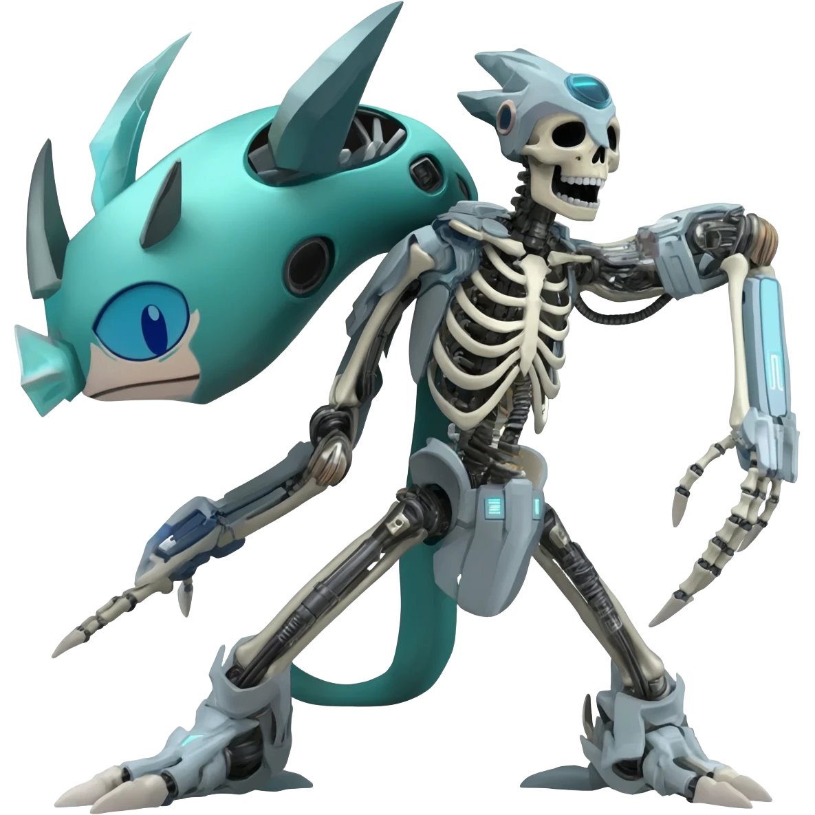 futuristic Skeleton-Cyborg-Manectric-Electrike-Salandit-Cubone-Umbreon-Marowak-Draco-Fakémon-hybrid-creature (full body), 4 legs emoji