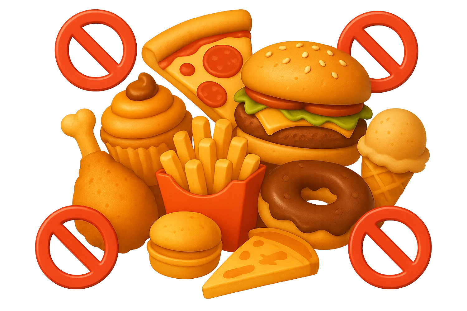 EMOJI STILE IPHONE DI UNa montagna di cibo con divieti 3d sparsi, IPERREALISTICO 4K emoji
