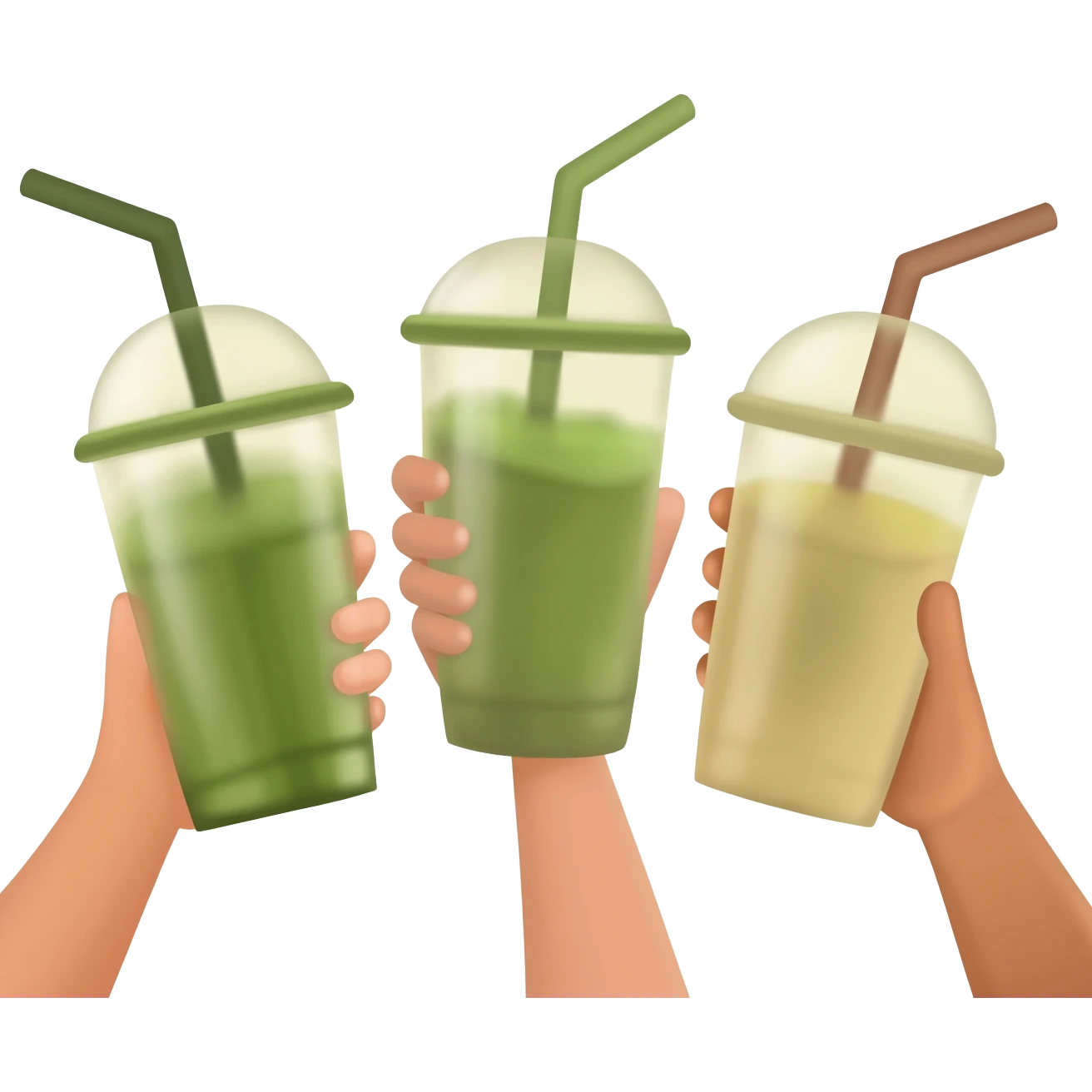3 womens hands holding matcha drinks emoji