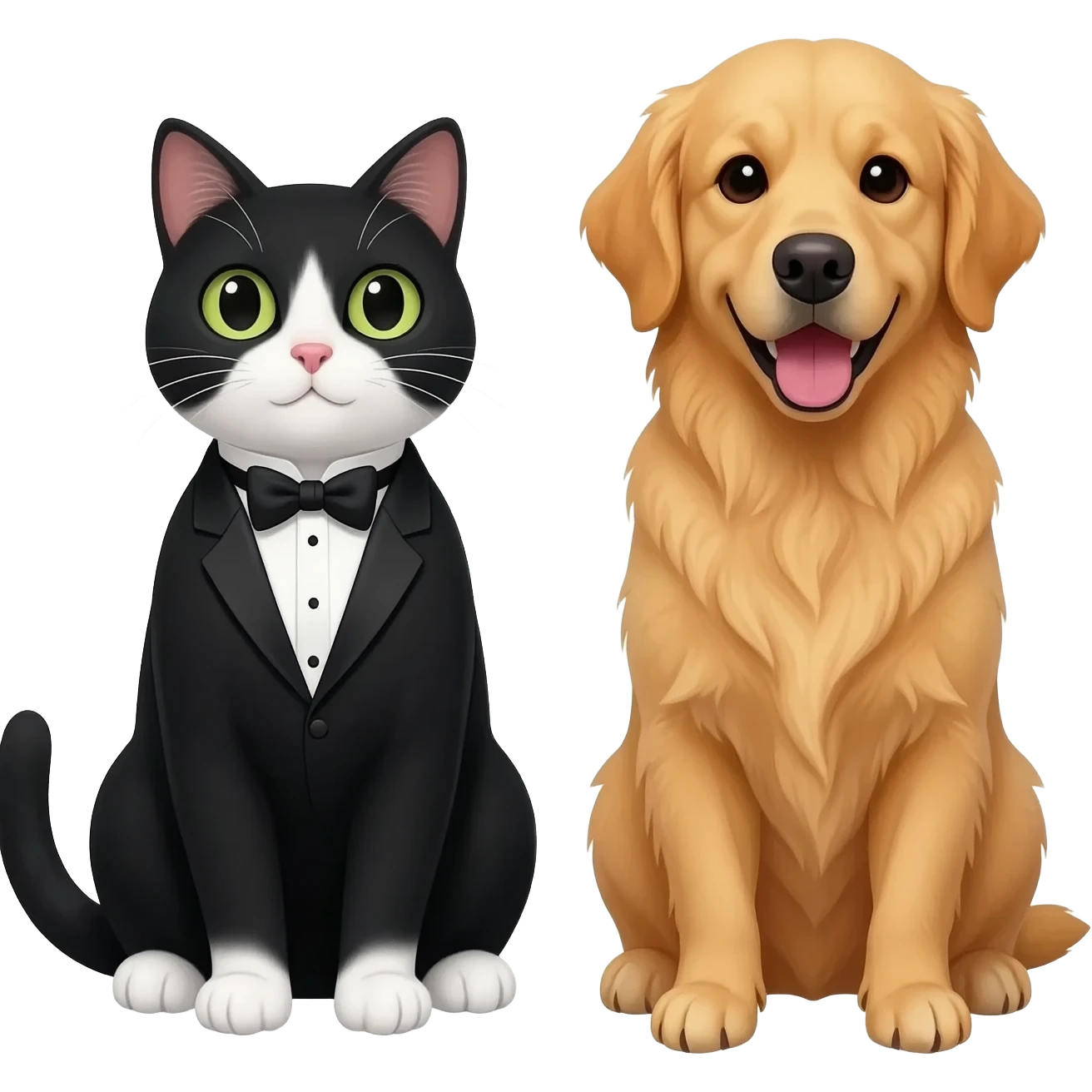 Tuxedo Cat and golden retriever emoji