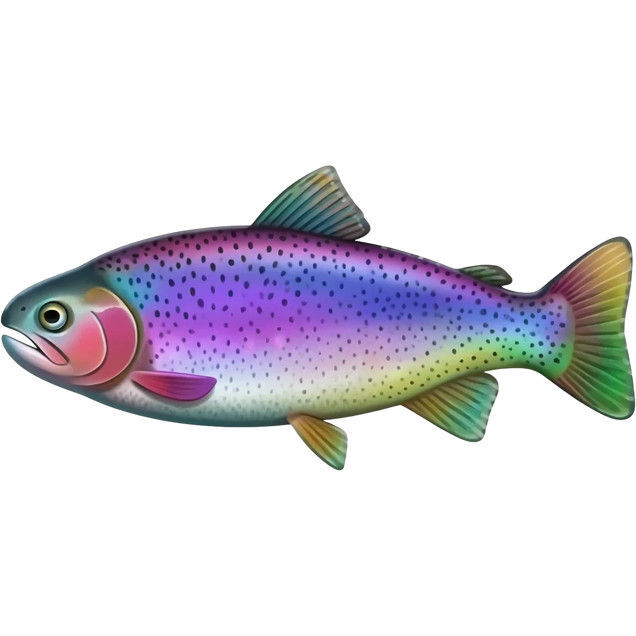 realistic rainbow trout fish bright saturated purple blue green yellow white with scales and black speckles emoji