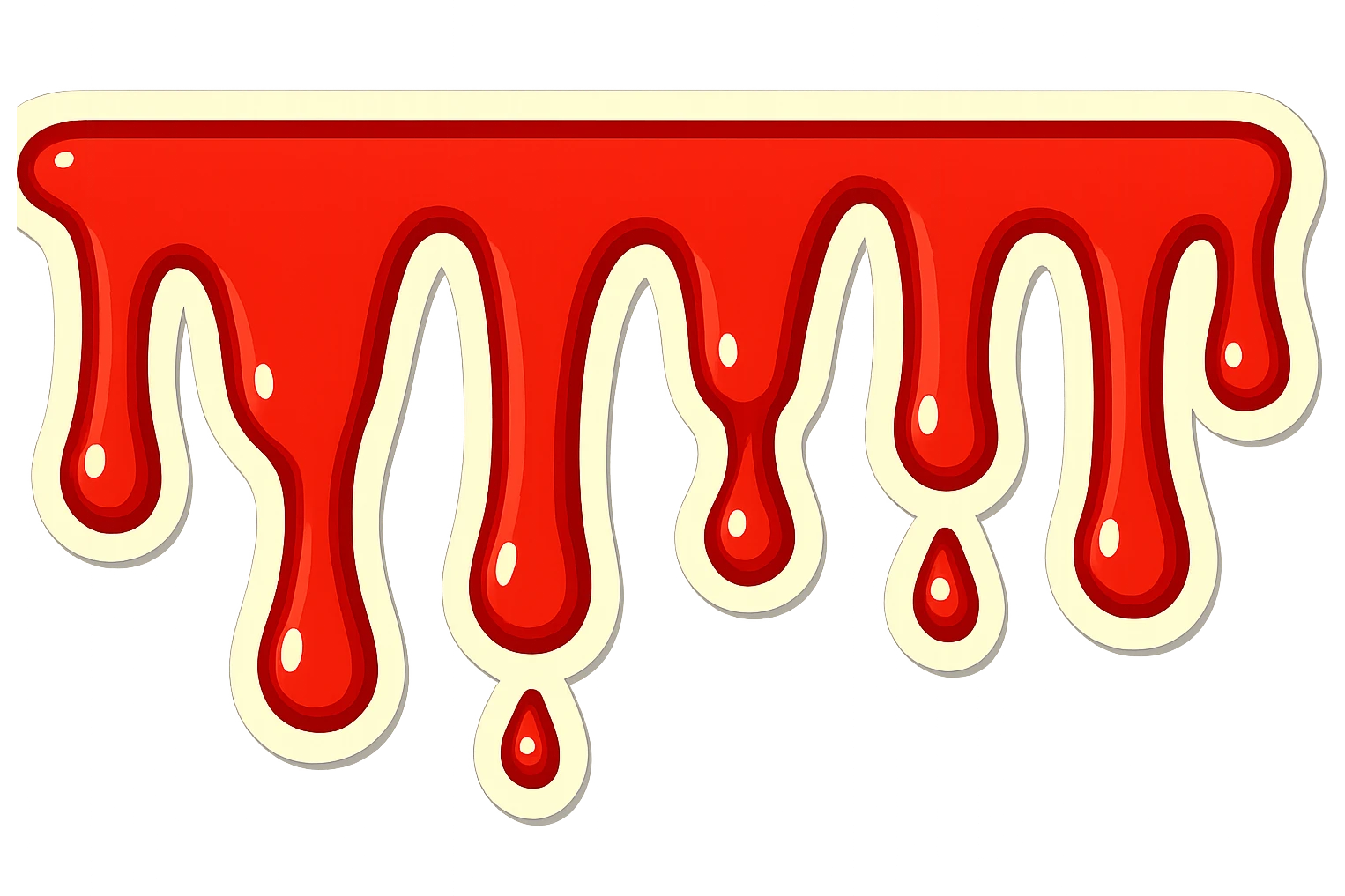 Keep the current width but make the image height half as tall. Maintain the short, varied blood drips in retro sticker style with a transparent background. emoji