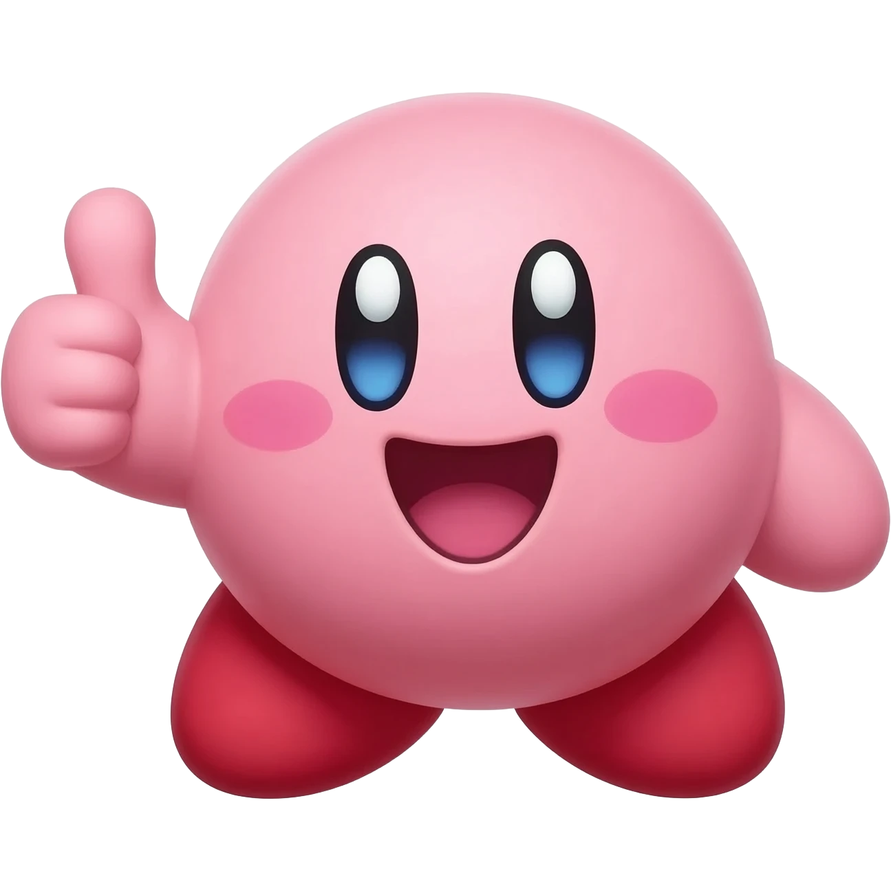 super duper happy excited plush like kirby giving a thumbs up with happy teary eyes emphasize plushy like texture style emoji
