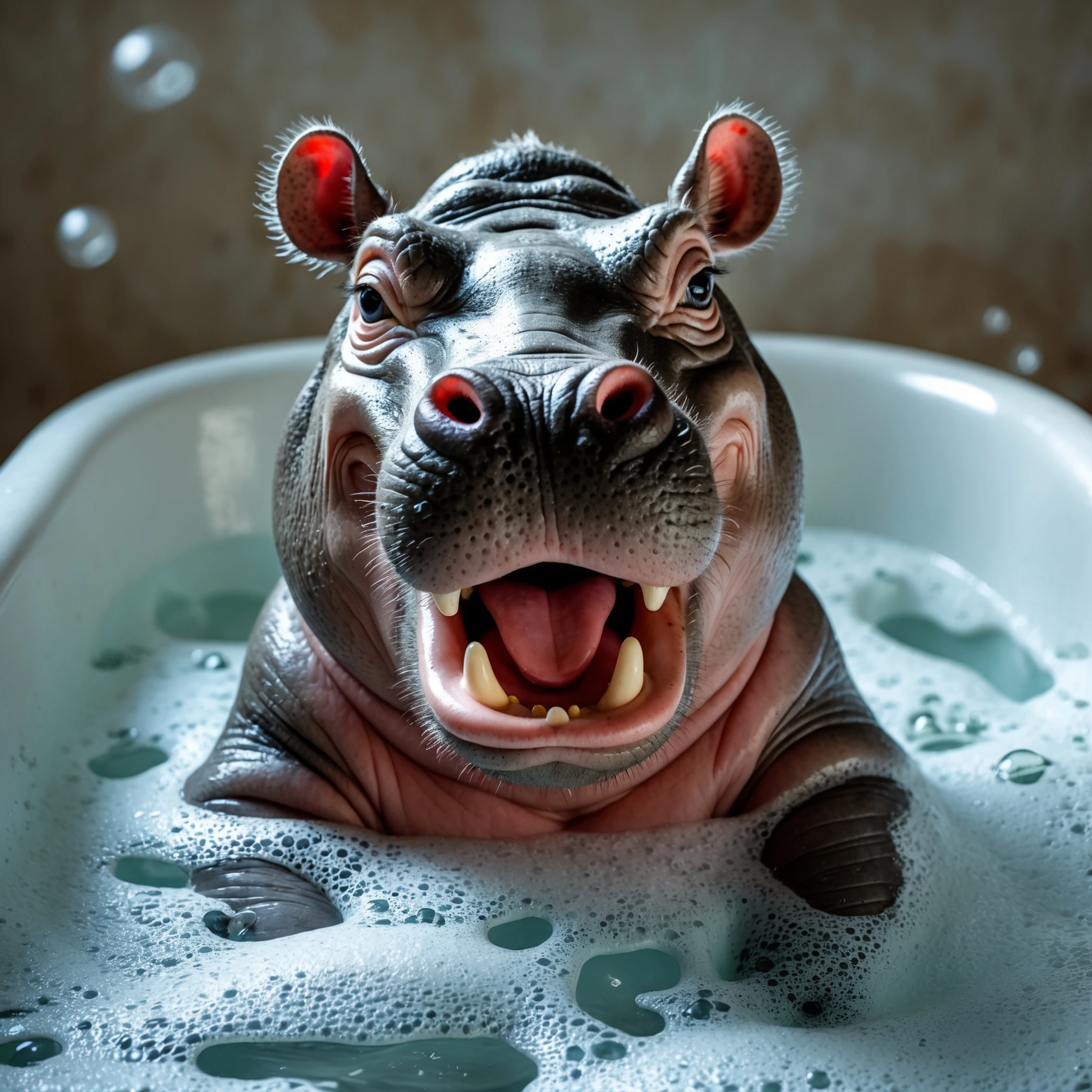 happy hippo with bubbles in bathtub emoji