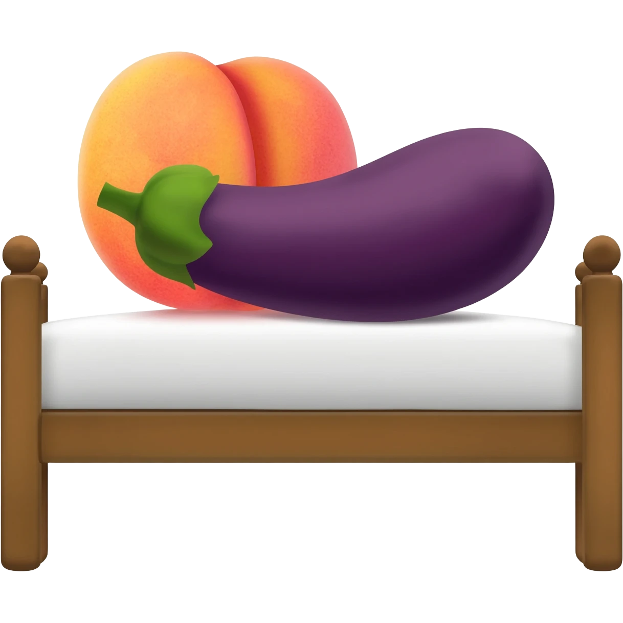 A peach and an eggplant in a bed emoji
