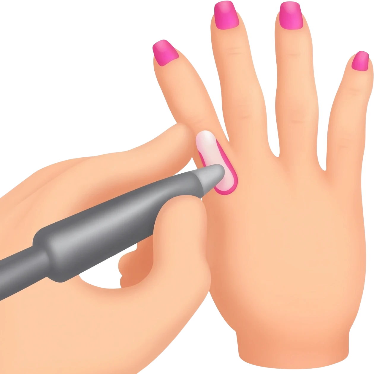A woman Hand being done by a nail technician with pink nails emoji